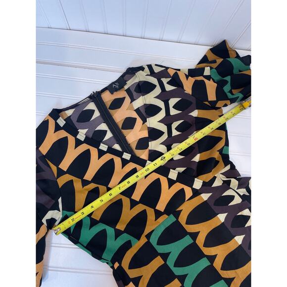AX Paris Green Black Green Aztec Printed Day Mini Wrap Dress Ruffled Size S - Picture 6 of 9